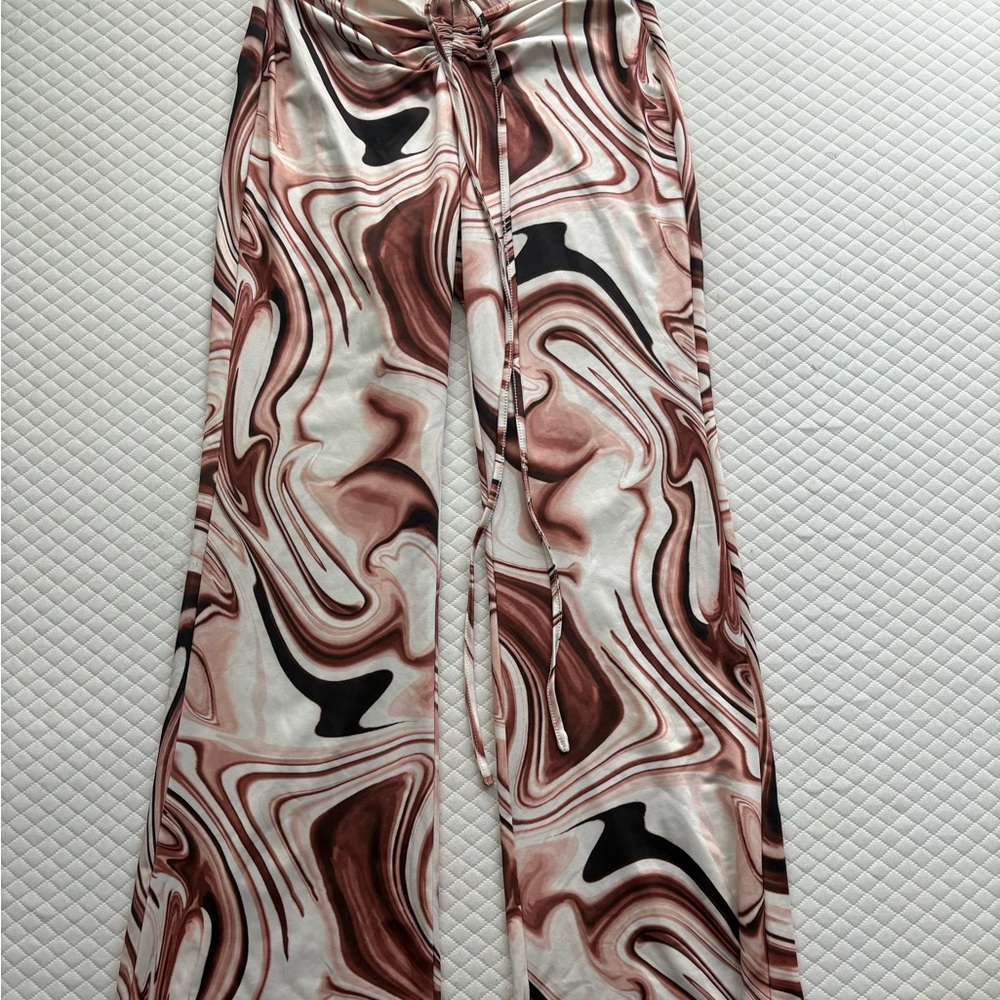 SHEIN Swirl Pattern Wide Leg Pants - Cream, Brown, Black